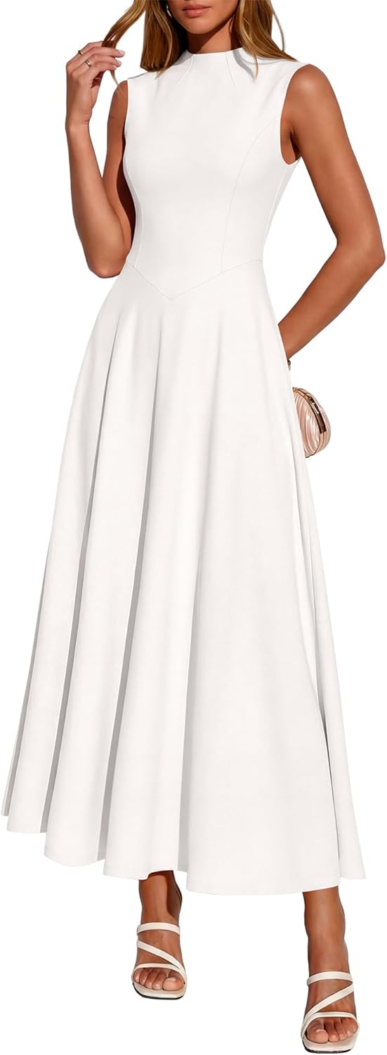 BTFBM Summer Dresses for Women 2026 Mock Neck Sleeveless High Waist Flowy Aline Maxi Spring Wedding Guest Dress Cocktail