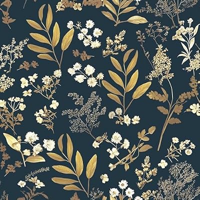 Laatse Dark Blue Leaf Wallpaper Peel and Stick Dark Floral Wallpaper for Bedroom Vintage Leaf Contact Paper Waterproof Self Adhesive Boho Floral Wall Paper for Bedroom Walls Countertop 17.5in x 118in