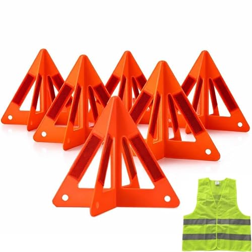Safety Triangles for Vehicles, 6 Set Emergency Warning Reflective Triangles,