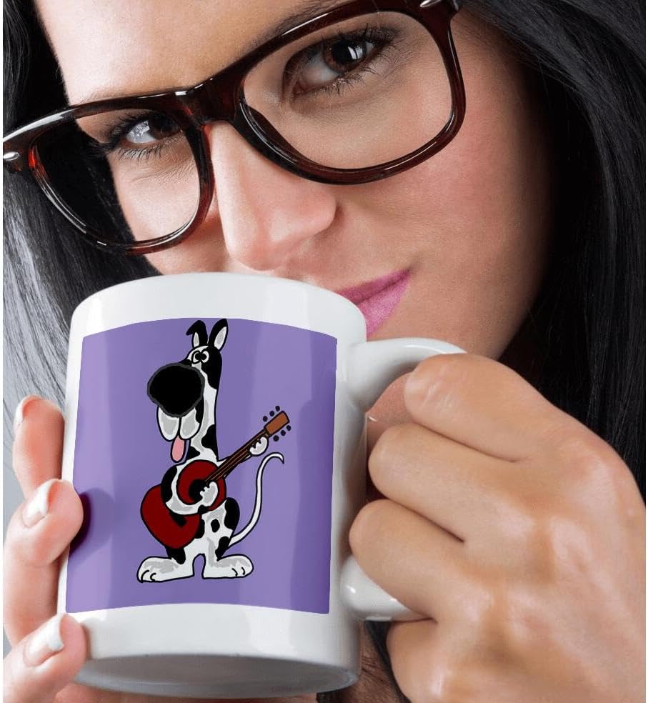 Miniatura 2 de 3dRose mug_196079_1 Harlequin Great Dane Playing the Guitar - Taza de cerámica, 11 onzas