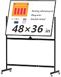 Neatsure Grand Tableau Blanc Mobile sur Roues, 48 po x 36 po Tableau Blanc Mobile Double Face avec Support, 4' x 3' Tableau Effaçable Magnétique Debout Easel pour Bureau à Domicile Salle de Classe École, Argent