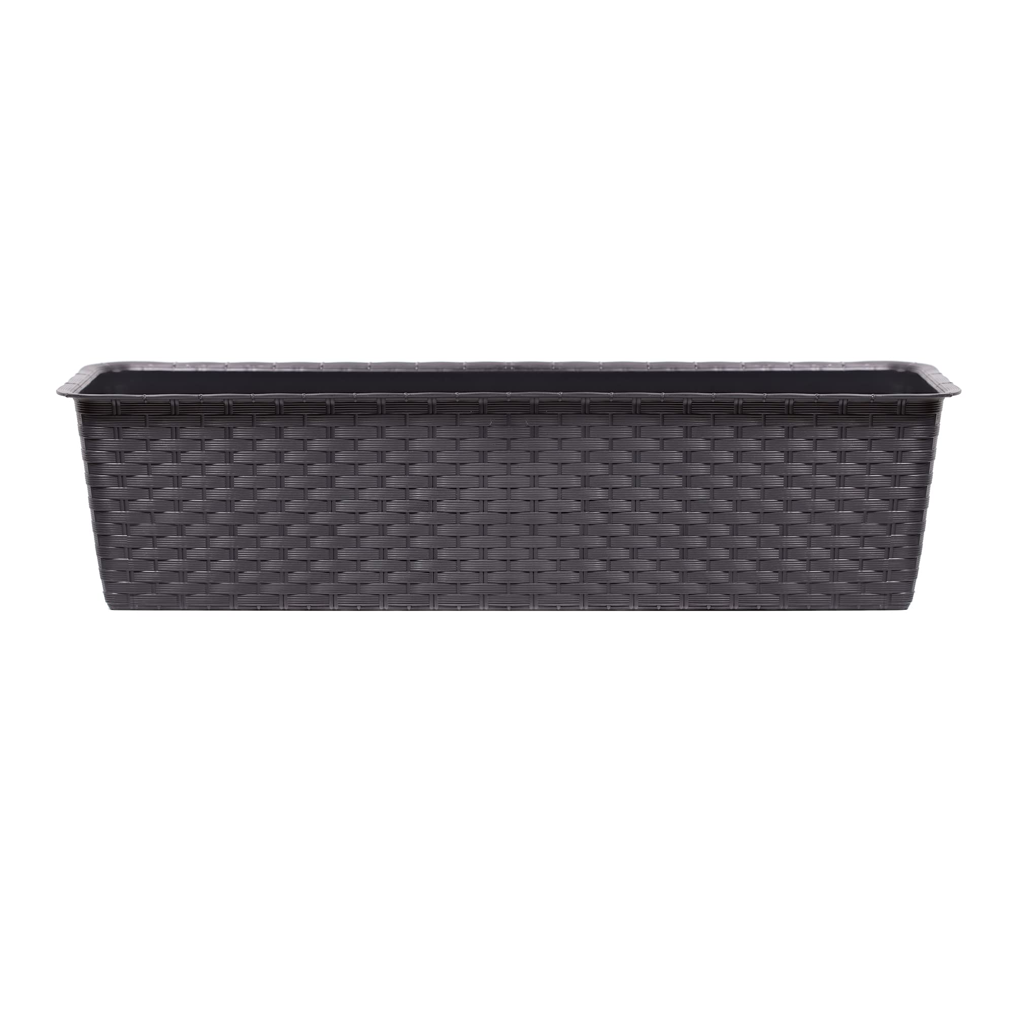 Urbnliving Brown 2 X Rectangle Rattan Plastic Balcony Flower Plant Garden Herb Planter Décor Pots Set (, 800Mm)