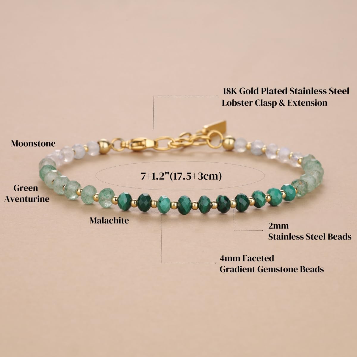 COAI Healing Crystal Bracelet for Women, Women's Gradient Beaded Bracelet 4mm