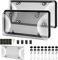 2-Pack Clear License Plate Frames & Protectors, Universal Fit Car Covers with Bonus Valve Caps, Adhesive & Screwdriver - Weatherproof & Visible