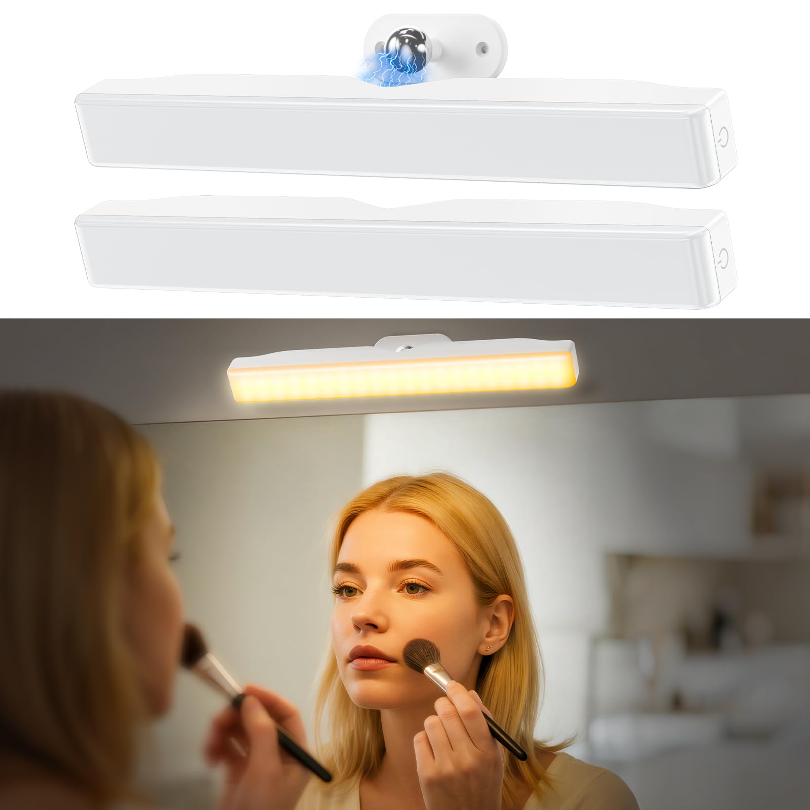 Draome 2 Pcs Led Schminktisch Beleuchtung, 4000mAH Wiederaufladbar Spiegelleuchte mit Einstellbare Farbe und Helligkeit, Abnehmbare 360° Drehung Spiegelleuchte für Schminktisch, Badezimmerspiegel