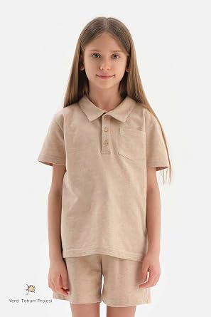 Dagi K z  ocuk Do al Renkli Yerel Tohum Pamuk Polo Yaka Unisex Ti rt  rme Kahverengi