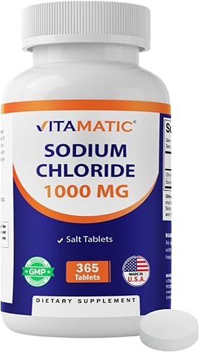 Vitamatic Cloruro de Sodio 1000mg – 365 Tabletas Reponedor de Electrolitos y Soporte de Hidratación – Sin OGM, Sin Gluten