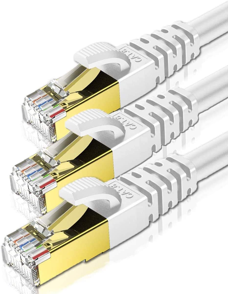 KASIMO CAT8 Ethernet Cable 3 FT 3PACK, Cat 8 Ethernet Cable 40Gbps with Gold Plated Plug SFTP CAT8 RJ45 Connector Gaming LAN Cable for Router, Modem, Gaming, Xbox, PS3, PS4(White, 3FT 3 Pack)