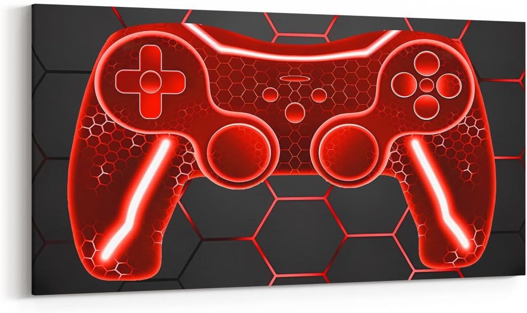 Feelyou Boys Gamer Wall Art Teens Gaming Canvas Prints Large Video Game Red 29x58 inch Pictures for Living Room Artwork Game Controller Wall Paintings Framed for Bedroom Office Wall Decor