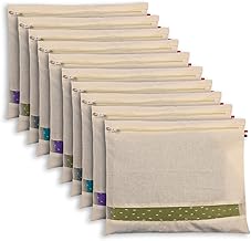 Cotton Saree Covers Pack of 10 | 16x14 Inch Storage Bags with Zipper & Transparent Window | Breathable Fabric Wardrobe Organizer for Sarees, Lehengas & Clothes | Beige