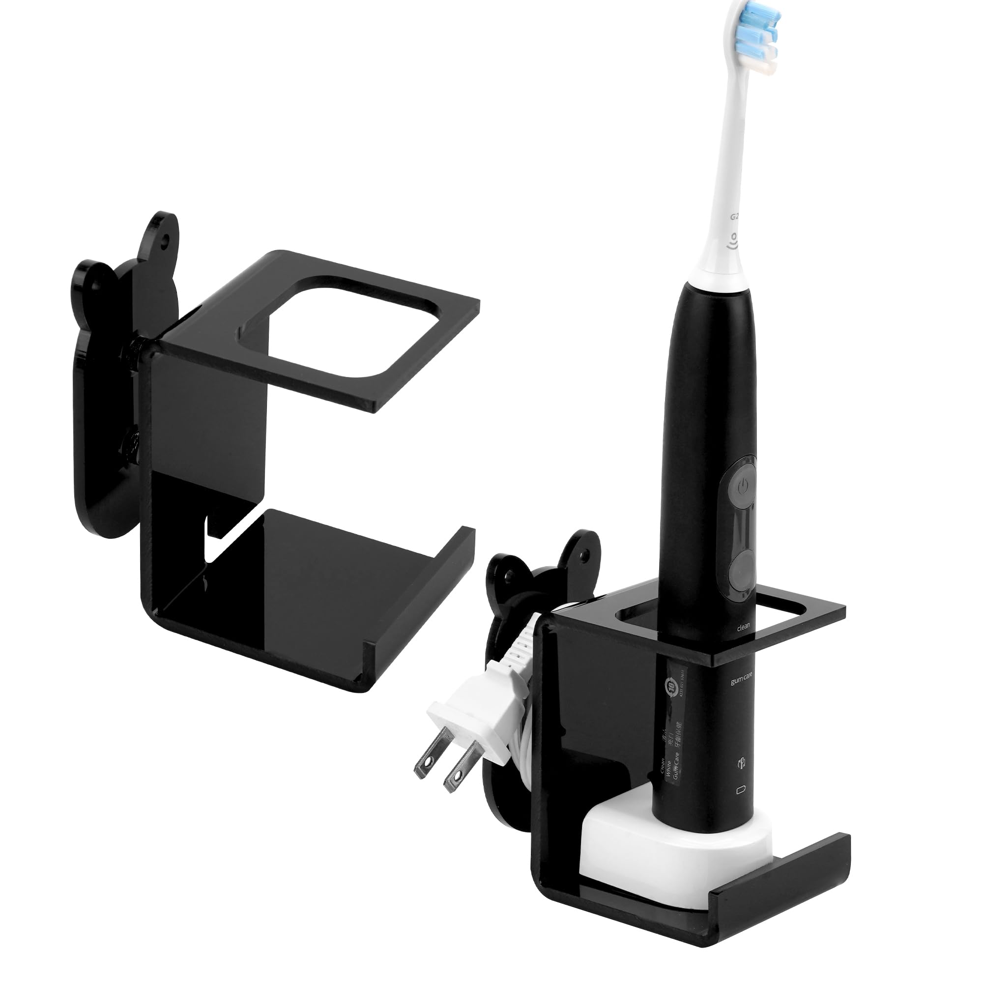 Luexbox Black 2Pack Electric Toothbrush Holder, Wall Mounted Cord Organizer Holds 1 Chargers, Self Adhesive Stand For Bathroom, Medicine Cabinet, Dorm (Black 2Pack)