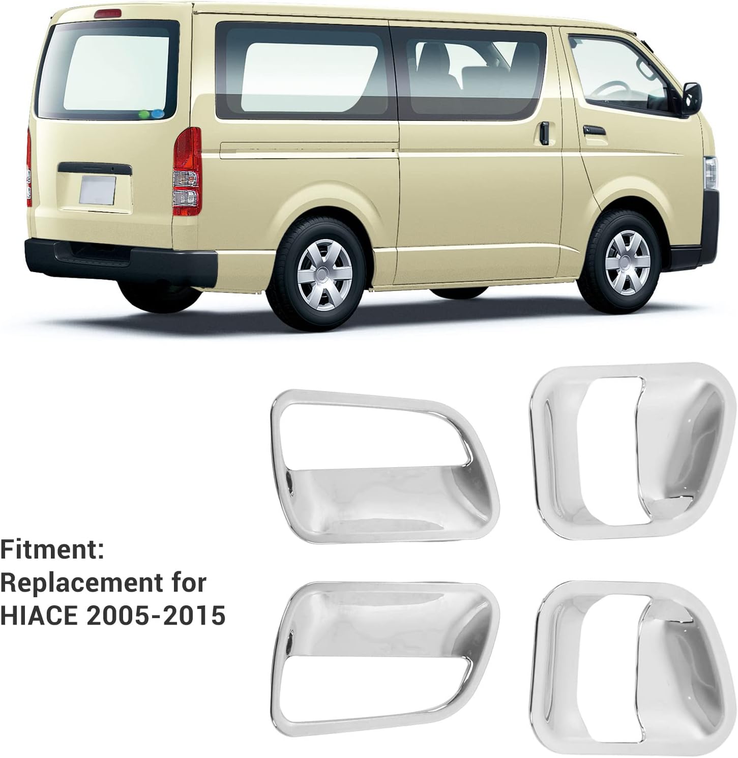 Car Exterior Door Handle Bowl Decorative Trim, 4pcs Chrome Plated ABS Stickers for Toyota HIACE 2005-2018,Durable Material Resists Wear and Sunlight, Automotive Styling Accessories。