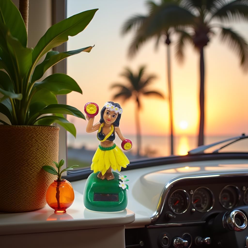 Solar Powered Hula Girl Dancing Figures Decoration, Swinging Hawaiian Girl Doll Car Dashboard Ornaments for Car Interior Home Party Decor Learning Portable