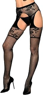 krautwear Leotardos para mujer, liguero con aspecto sexy, de encaje, color negro