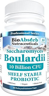 Saccharomyces Boulardii Probiotic. 10 Billion CFU of S Boulardii. 60-Day Supply. Shelf-Stable, Vegan (60 Capsules)