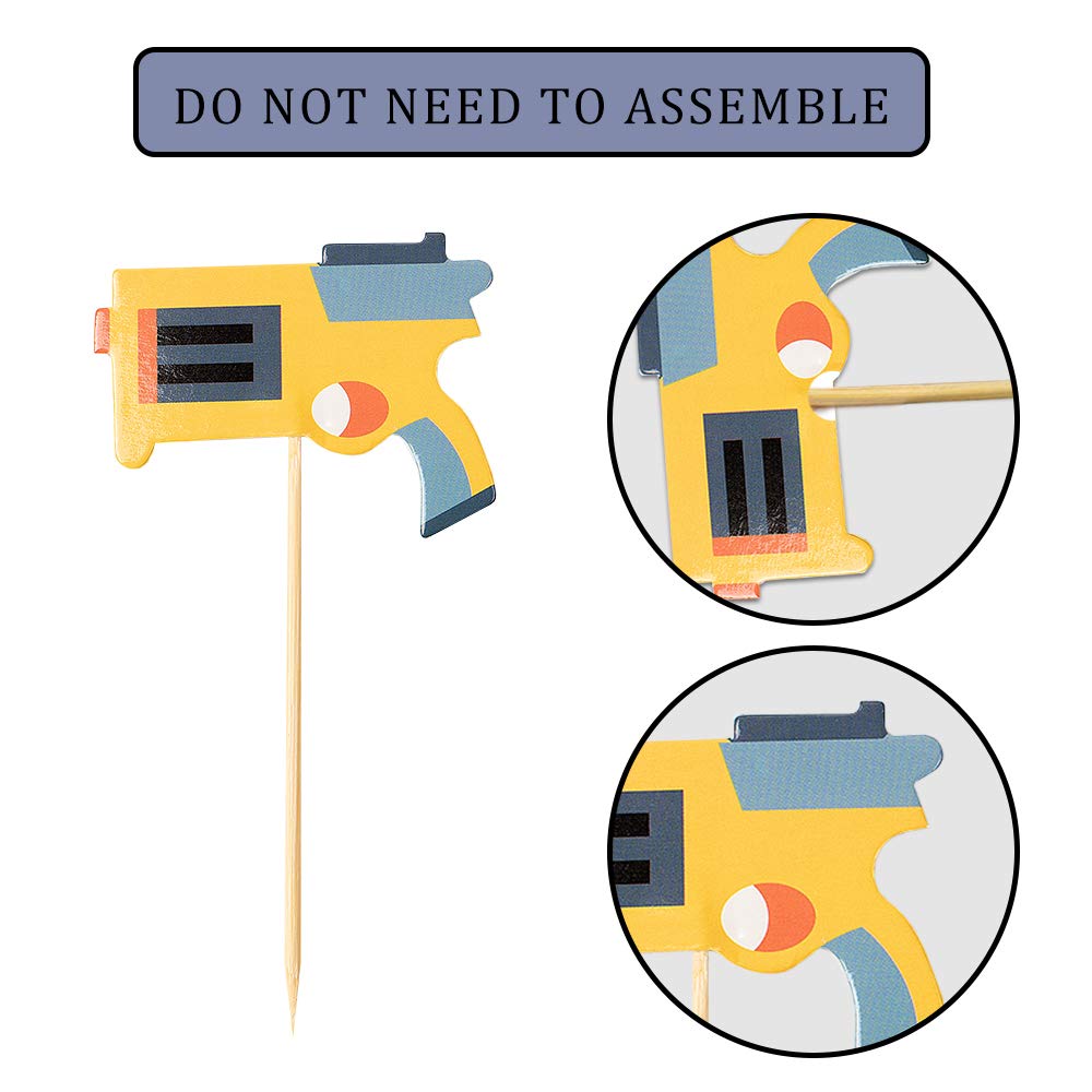 BCHOCKS Cupcake Toppers for Dart War Party, Gun Picks Target Birthday Bullet War Cake Topper - Set of 24