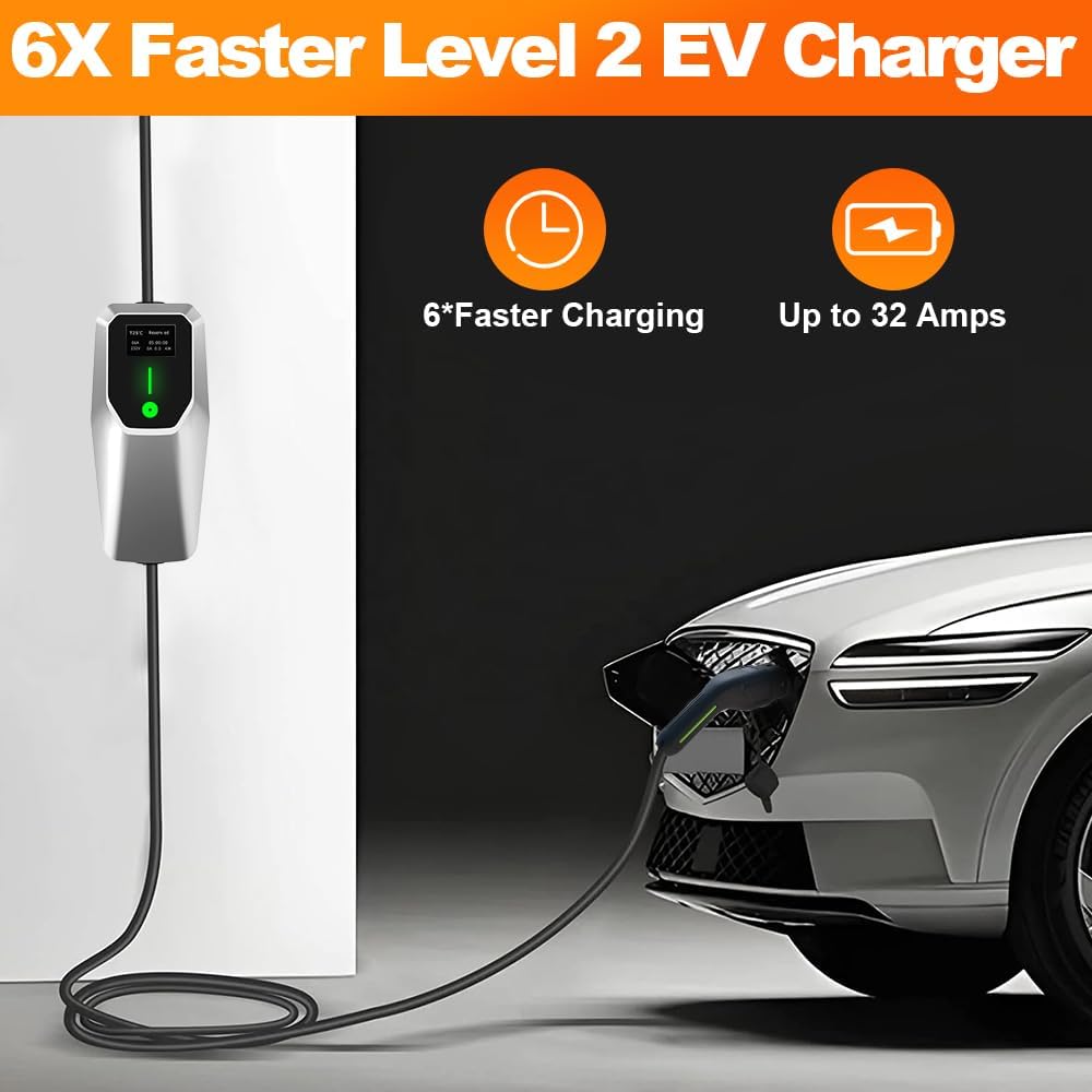 Junsun Level 1&2 EV Charger 32Amp 110V-240V with 20FT Cable, Portable Home Charger NEMA 14-50 5-15 Plug for All SAE J1772 Electric Cars - Image 2