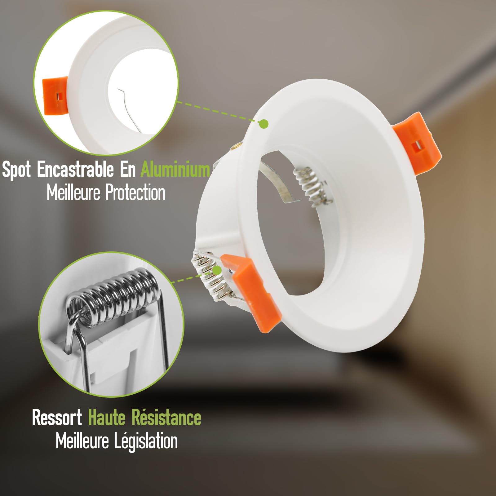 Maxled, Light is Led! Spot Encastrable Cadre 10 Pièces Diamètre Du Trou Ø72mm Spots Aluminium Plafond Luminaires Encastrables pour Ampoules LED Halogènes GU10 Anneau Encastrable (Rond Blanc)