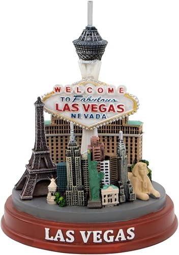 Señal y estatua de Las Vegas con horizonte y puntos de referencia modelo (5 pulgadas)