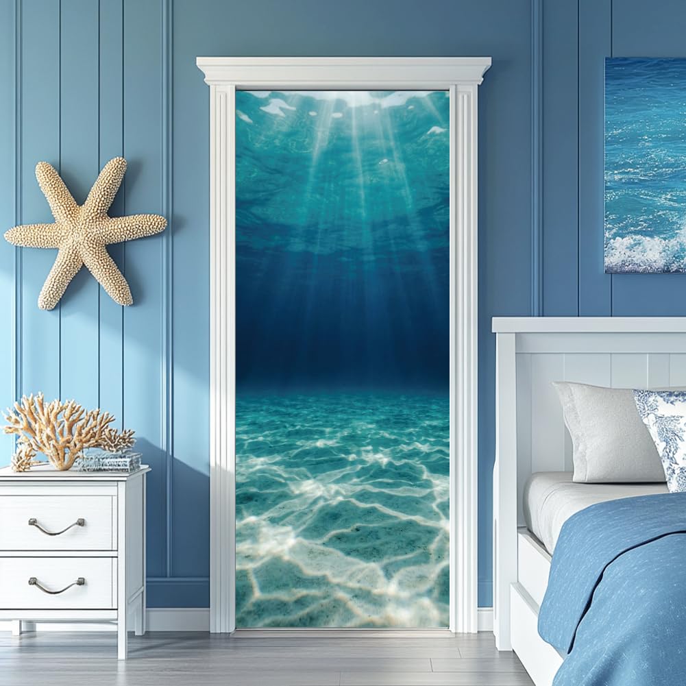 Photo 1 of arricraft 3D Door Sticker, 31.5"x78.7" Undersea Space Light Ocean Pattern