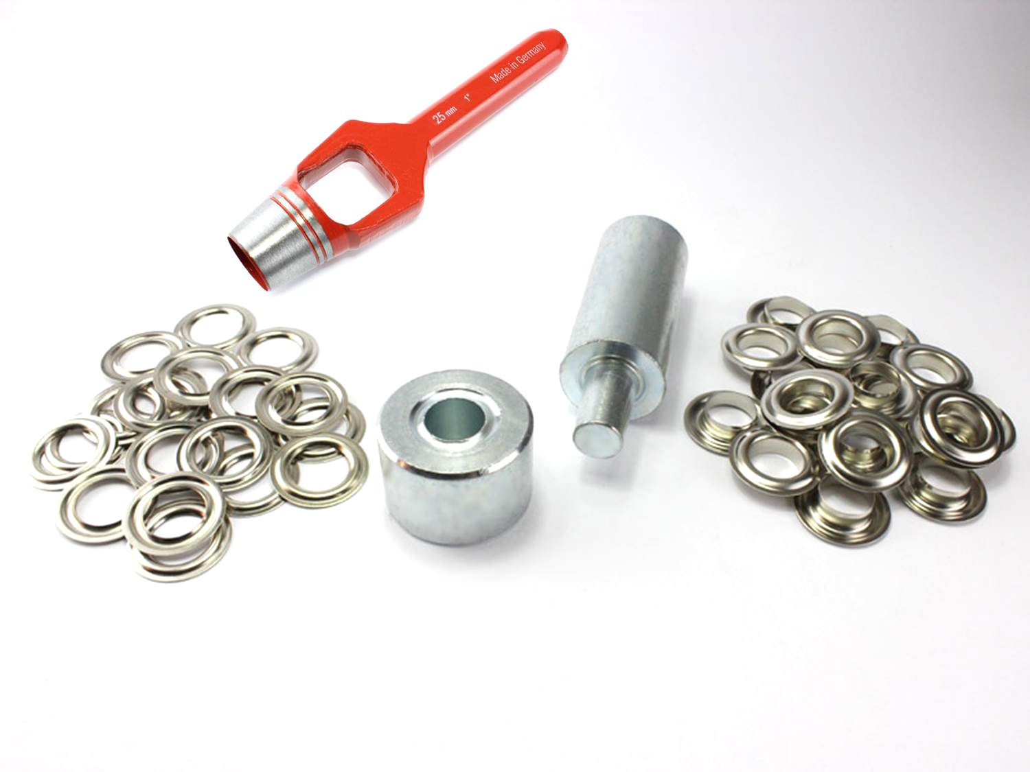 Profi Ösenset 25 mm + 20 Ösen Nickel rostfrei Ösenwerkzeug Stempel + Locheisen