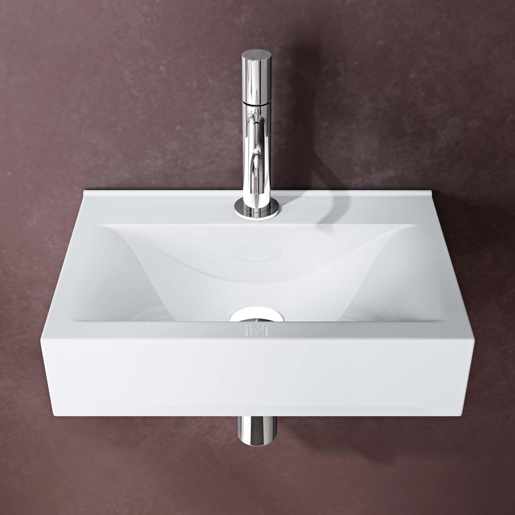 doporro Lavabo da Appoggio Lunghezza 45cm, Lavandino Bagno Rettangolare in Ceramica Nano Rivestimenti Brüssel118C, Bianco Lucido