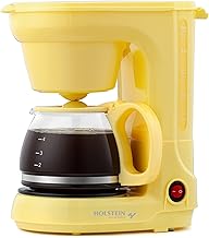 Holstein Housewares - 5 Cup Drip Coffee Maker - Convenient and User Friendly with Permanent Filter, Borosilicate Glass Carafe, Water Level Indicator, Auto Pause/Serve and Keep Warm Functions,Yellow
