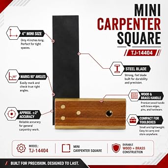 WEDGE Mini Carpenter Square | 4 Precision Tool | Durable Wood & Metal Build | Versatile for Framing & Panelling | Compact Toolbox Fit with +/- 2 Accuracy