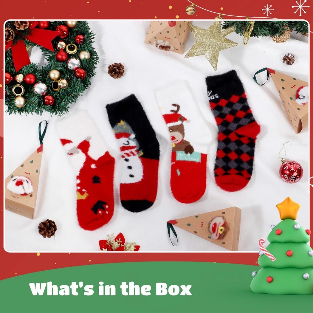 Warme Weihnachtssocken, dicke Fleece-Wintersocken, bunte Weihnachtssocken, 4 Paar für Urlaub, Party, Geschenke, 8 Stück