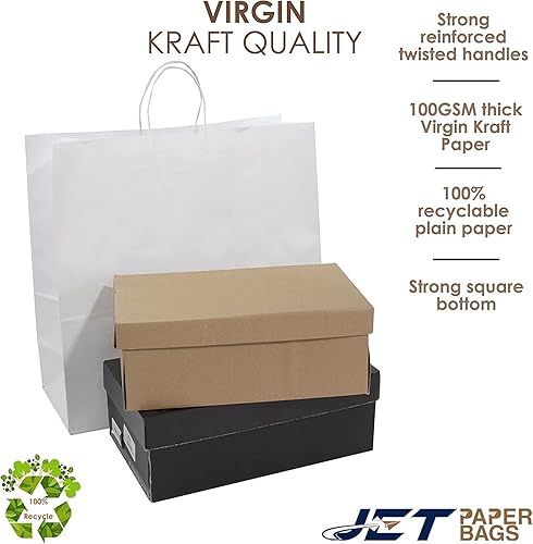 Miniatura 2 de JET PAPER BAGS Bolsas de regalo de papel kraft virgen de 18 x 7 x 18 pulgadas con asas trenzadas a granel Ideal para bricolaje negocios comida para