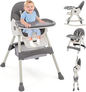 Baby High Chair 3 in 1 Highchair Adjustable Folding Baby Chairs with Multiple Height and 3 Position Backrest Seat Convertible High-Chair Sturdy Portable ChairSeat