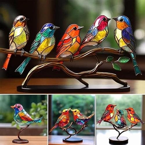 Miniatura 5 de Adornos de escritorio con diseño de pájaros en ramas, de doble cara, multicolor, acrílico, de doble cara, multicolor, para manualidades, estatua de