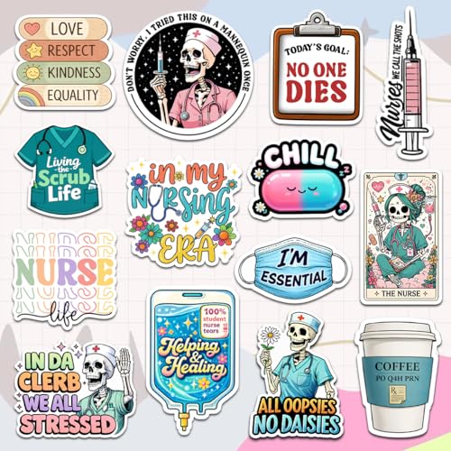 Calcomanías de enfermera de vinilo impermeable con diseños médicos divertidos en pack de 14 2
