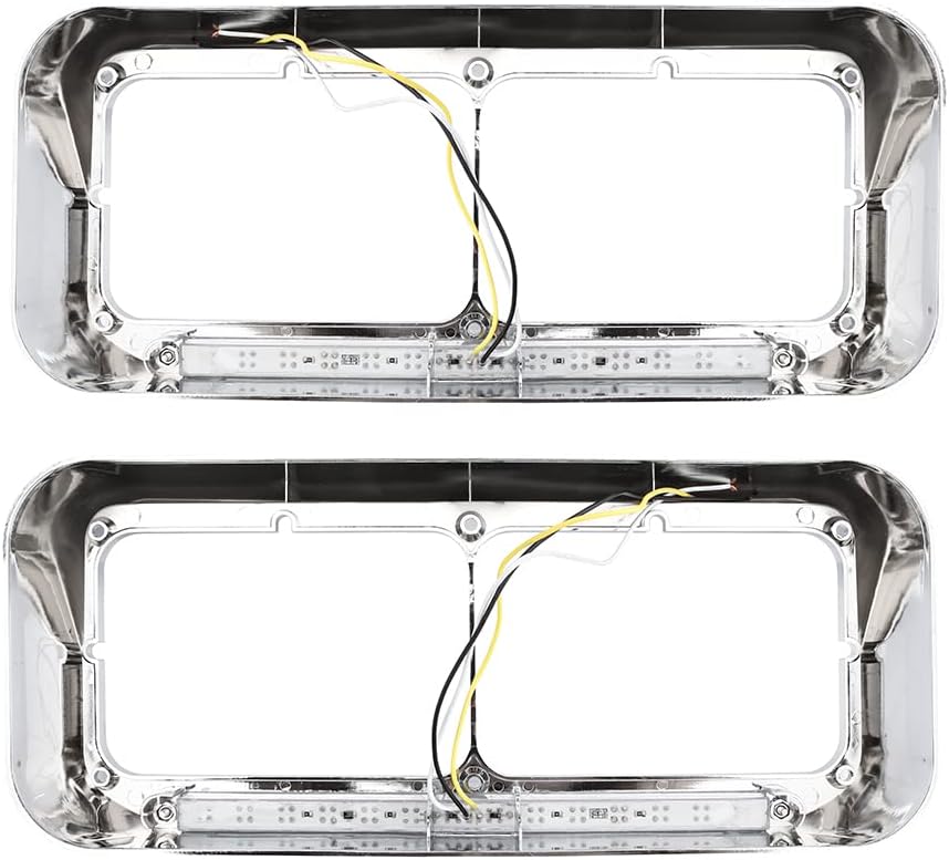 SEPEY Chorme Headlight Bezels with 12" Amber/Clear LED Light Strip Replacement for Peterbilt 378 379, Kenworth T400 T600 T800 W900B W900L Classic 120, a Pair