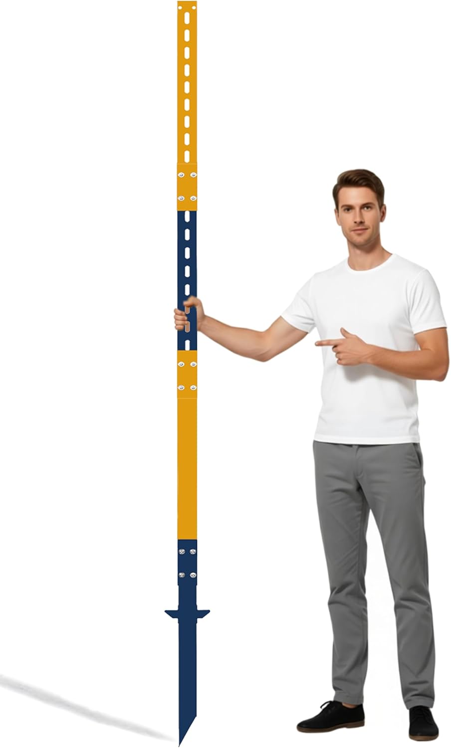 Sign Post for Outside 8 Ft, Heavy Duty Yard Signs Stakes, Metal Holder Ground Traffic Road Stand Lawn Pole for Events, Parking, Garage, Bar, Easy Assembly Rust-Resistant Durable DIY 1Pcs Blue Yellow