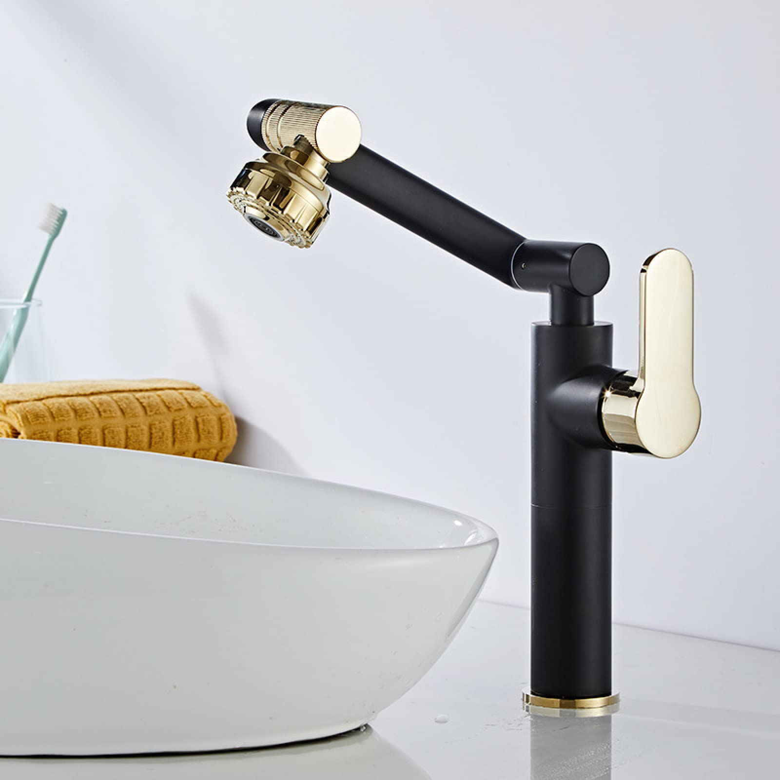 Grifo giratorio dorado lavabo sobre encimera de baño lavabo lavado cabello sin manguera