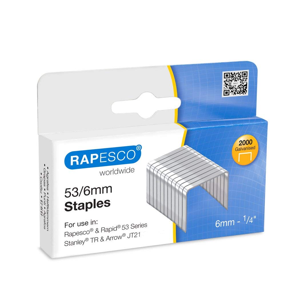 Rapesco 0751 Type 53/6 mm Galvanised Tacker Staples, Pack of 2000
