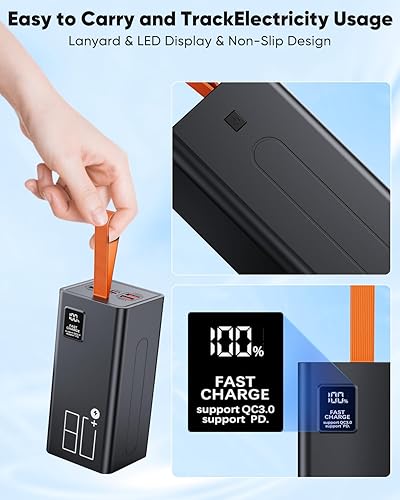 Miniatura 9 de Cargador portátil de 80000 mAh de alta capacidad, 30 W PD y QC 3.0 de carga rápida, 5 salidas y 2 entradas USB-C, paquete de batería con pantalla