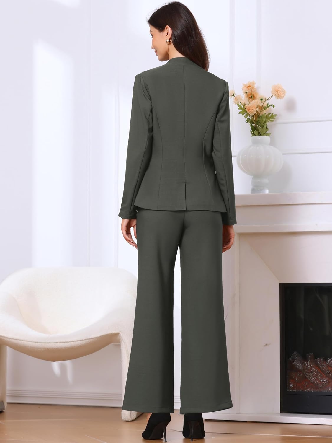 Allegra K Pants Suits for Women Dressy 2 Piece Office Collarless Blazer and Pants Set Business Casual Outfits - Image 3