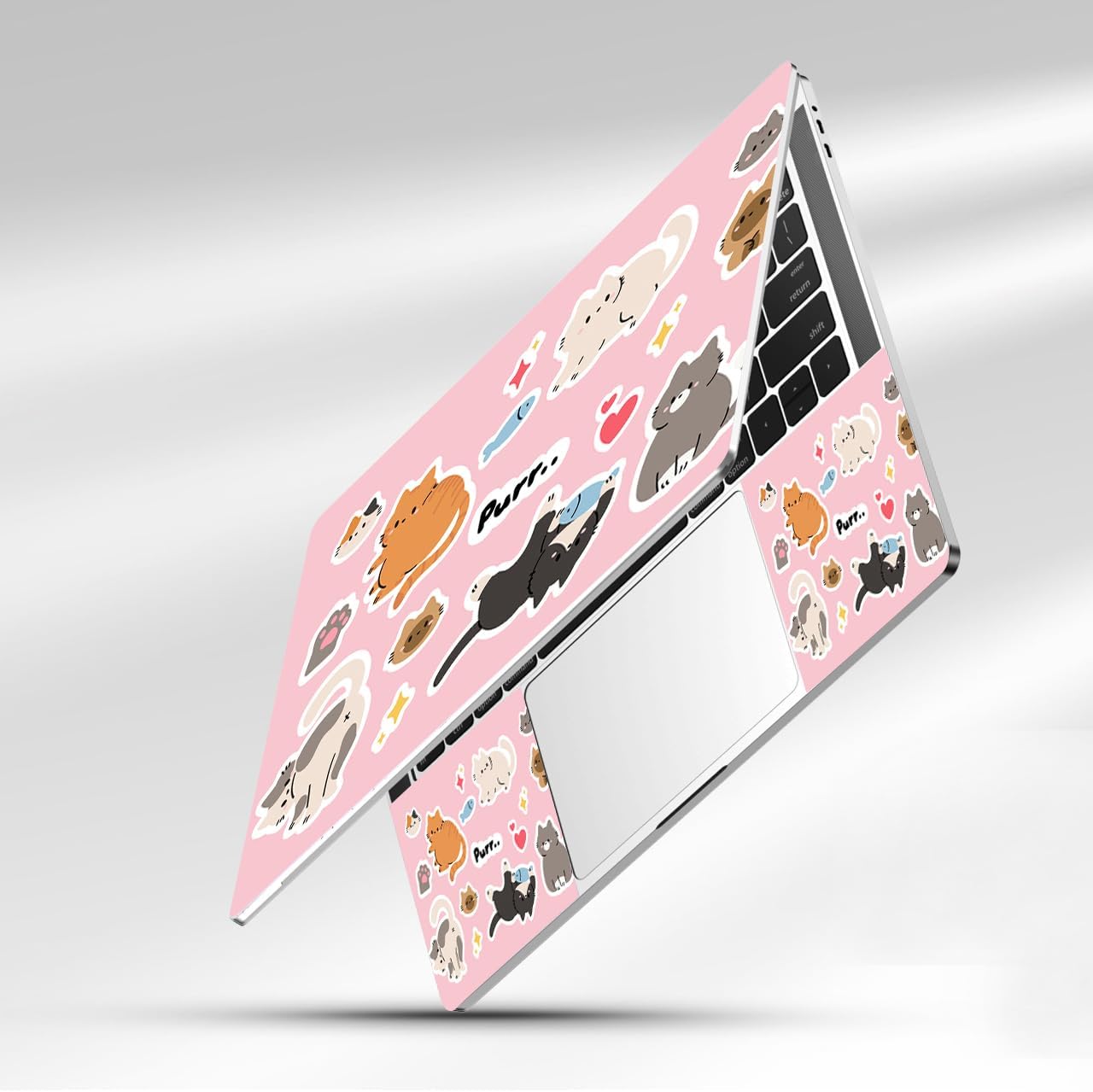 Pink 12 12.1 13 13.3 14 15 15.4 15.6 in Skin Laptop Sticker Decal, Netbook Skins for Notebook, Universal Vinyl Laptop Decor Cover for Women, Waterproof Art Protector Easy Apply I Cute Cat Stickers image 3