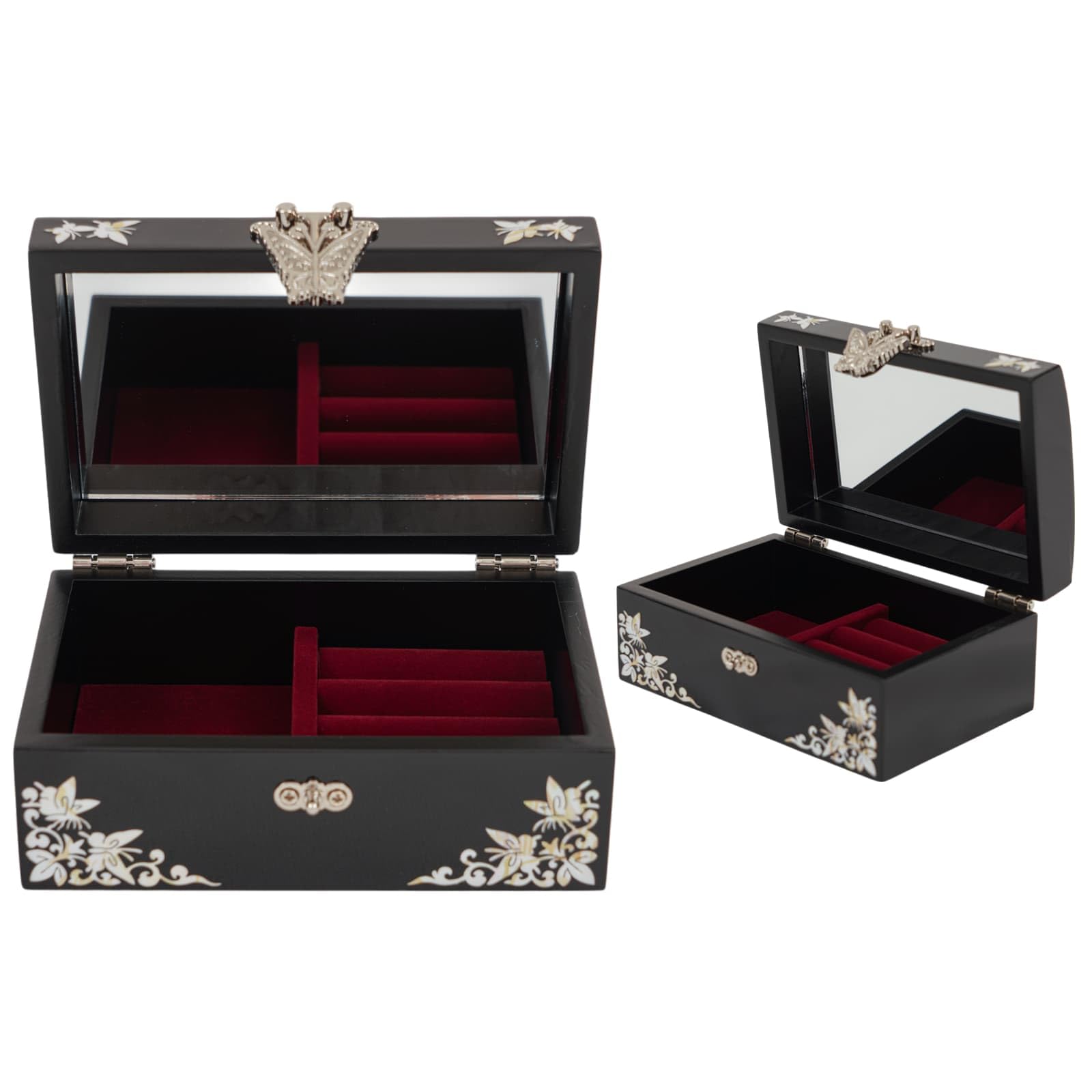 February Mountain Mother of Pearl Small Korean Jewelry Box - Unique Gifts Wooden Box Sister birthday gifts from sister, christmas gifts for women birthday unique gifts for her Oriental Room Decor: Black-Crane