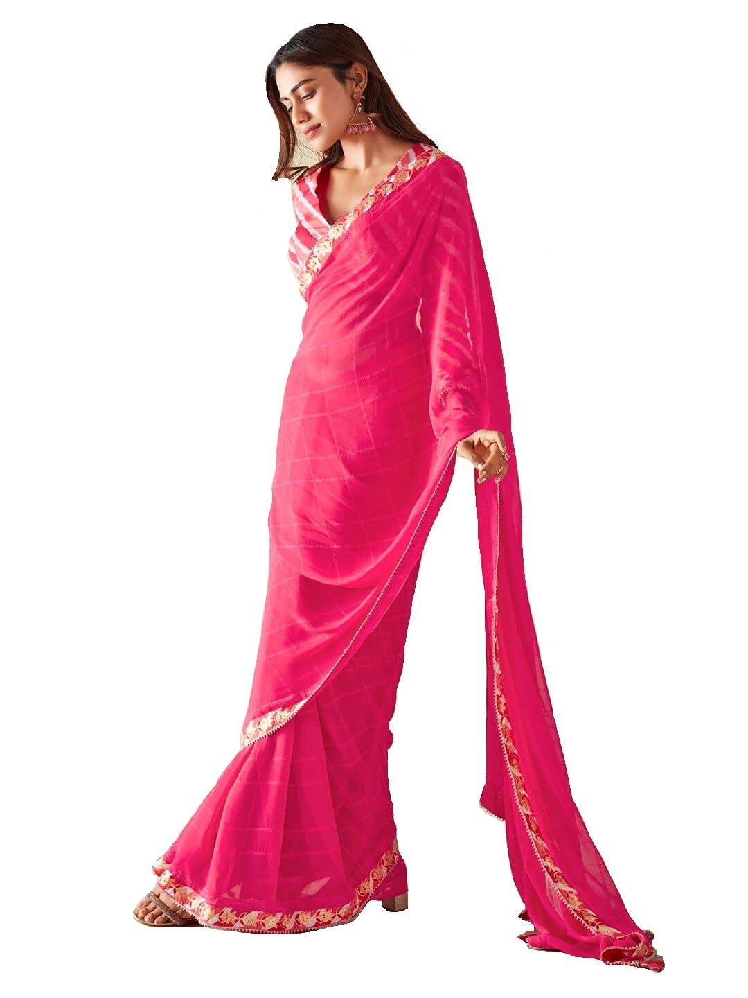 ROOP SUNDARI SAREES Women’s Geometric Printed Georgette Sarees For Women With Gota Pati Lace Border & Blouse(Multi)… ROOP SUNDARI SAREES Women’s Geometric Printed Georgette Sarees For Women With Gota Pati Lace Border & Blouse(Multi)…