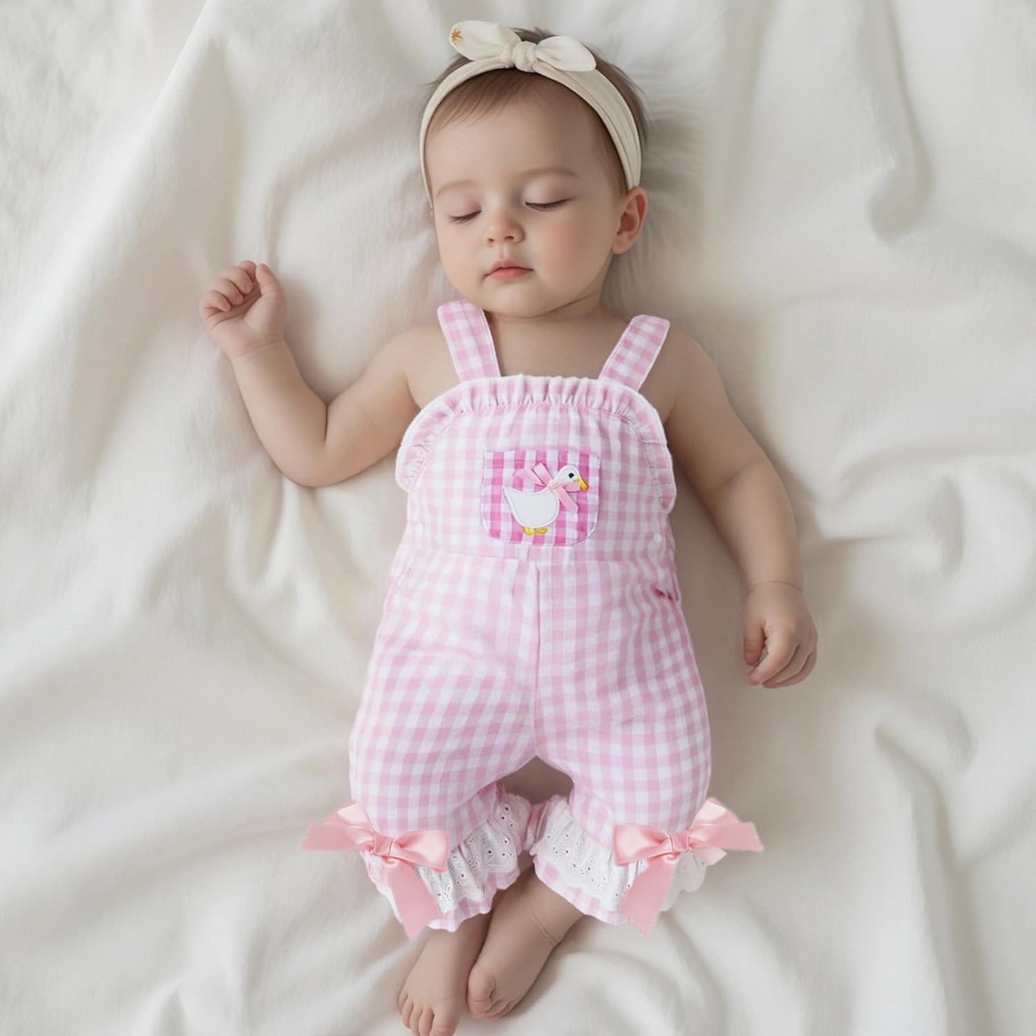 Toddler Baby Girl Bell Bottoms Jumpsuit Silly Goose Romper Overalls Plaid Suspender Flare Pants Farm Goose Outfit - Image 2