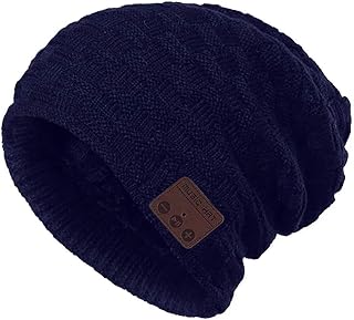 Wireless Music Hat Beanie with Headphones Smart Beanie Headset Winter Hats Warm Musical Cap 5.0 Headphone with Mic Handsfree for Skiing Skateboarding Jogging for Men Women Boys Girls Blue