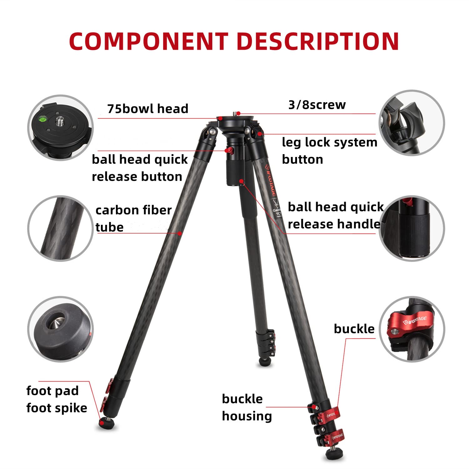 IFOOTAGE Gazelle TC9 Trípode de Cámara de Carbono, Trípode de Video Profesional de 3 Secciones con Manija de Liberación Rápida, Compatible con Videocámara DSLR ，165 cm