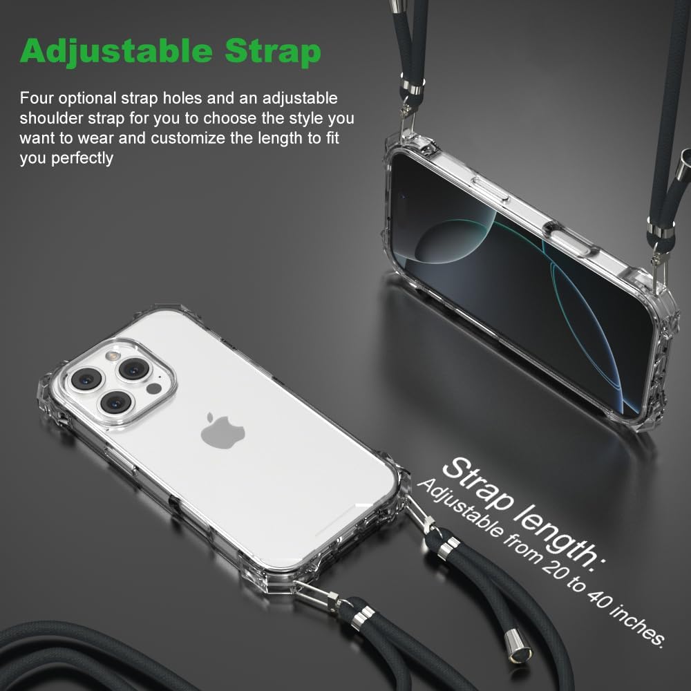 for iPhone 16 Pro Crystal Clear Case with Detachable Adjustable Crossbody Strap, Slim Fit Shockproof Protective Phone Case with Anti-Lost Shoulder Neck Lanyard 6.3" 2024 - Image 4