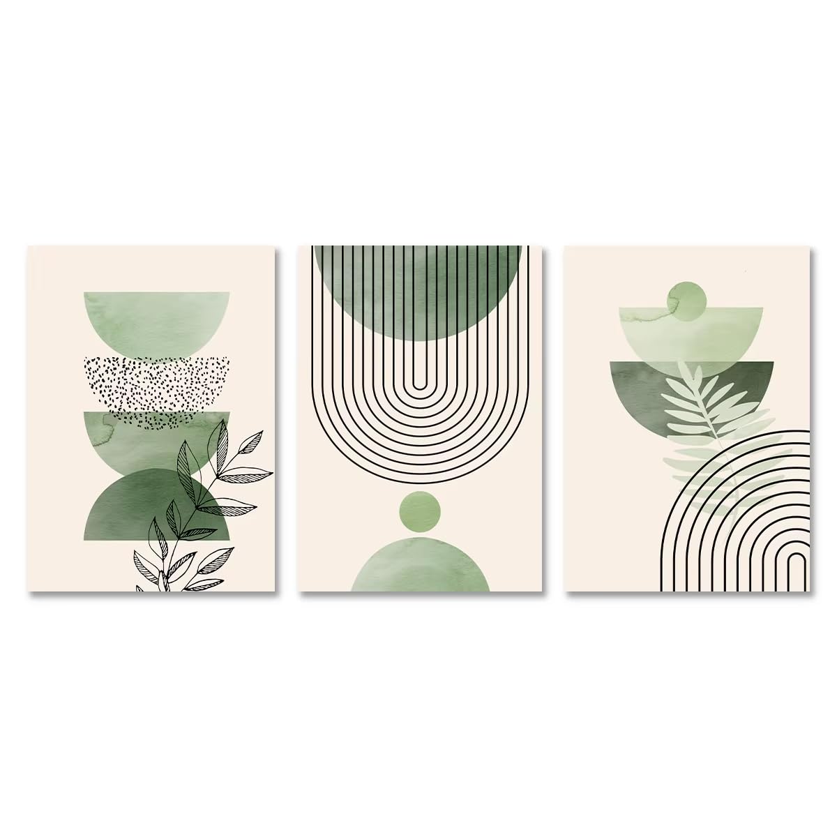 IHHGNB Boho szałwia zielone liście geometryczny plakat na płótnie minimalistyczny abstrakcyjny obraz ścienny do dekoracji wnętrz (50 x 65 cm 20 x 26 cali bez ramki)