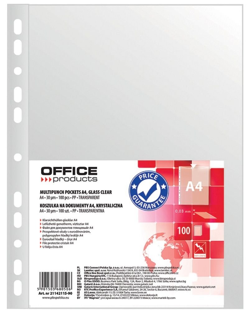 OFFICE PRODUCTS 21142115-90 Cartelline portadocumenti, realizzate in pellicola di polipropilene morbida e liscia, spessore 30 μm. 100 pezzi.