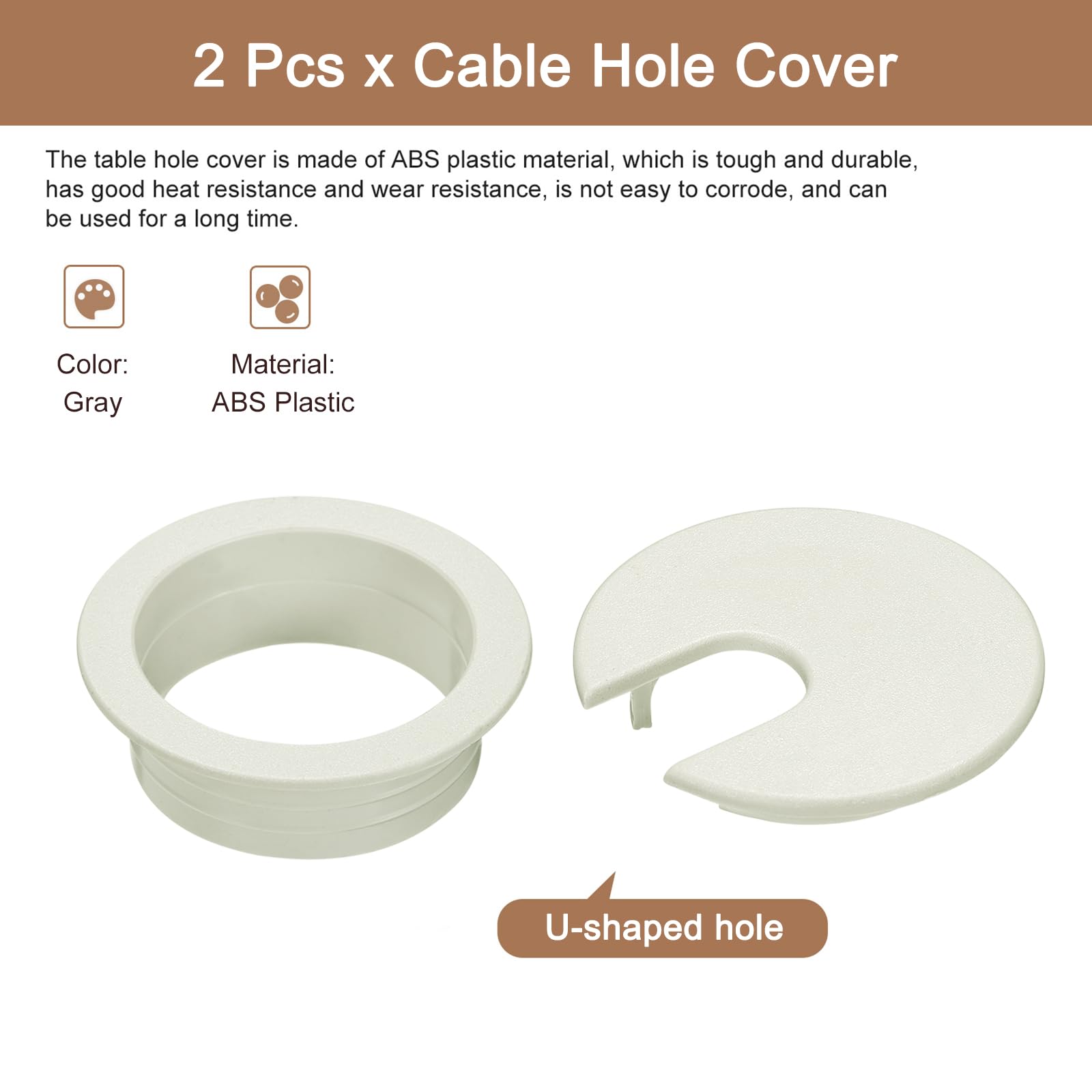 QUARKZMAN 2 Pezzi Copertura Foro Cavi, 1.38 Pollici/35mm Copertura Foro Passacavi in Abs per Scrivania da Ufficio, Organizzatore Cavi, Grigio