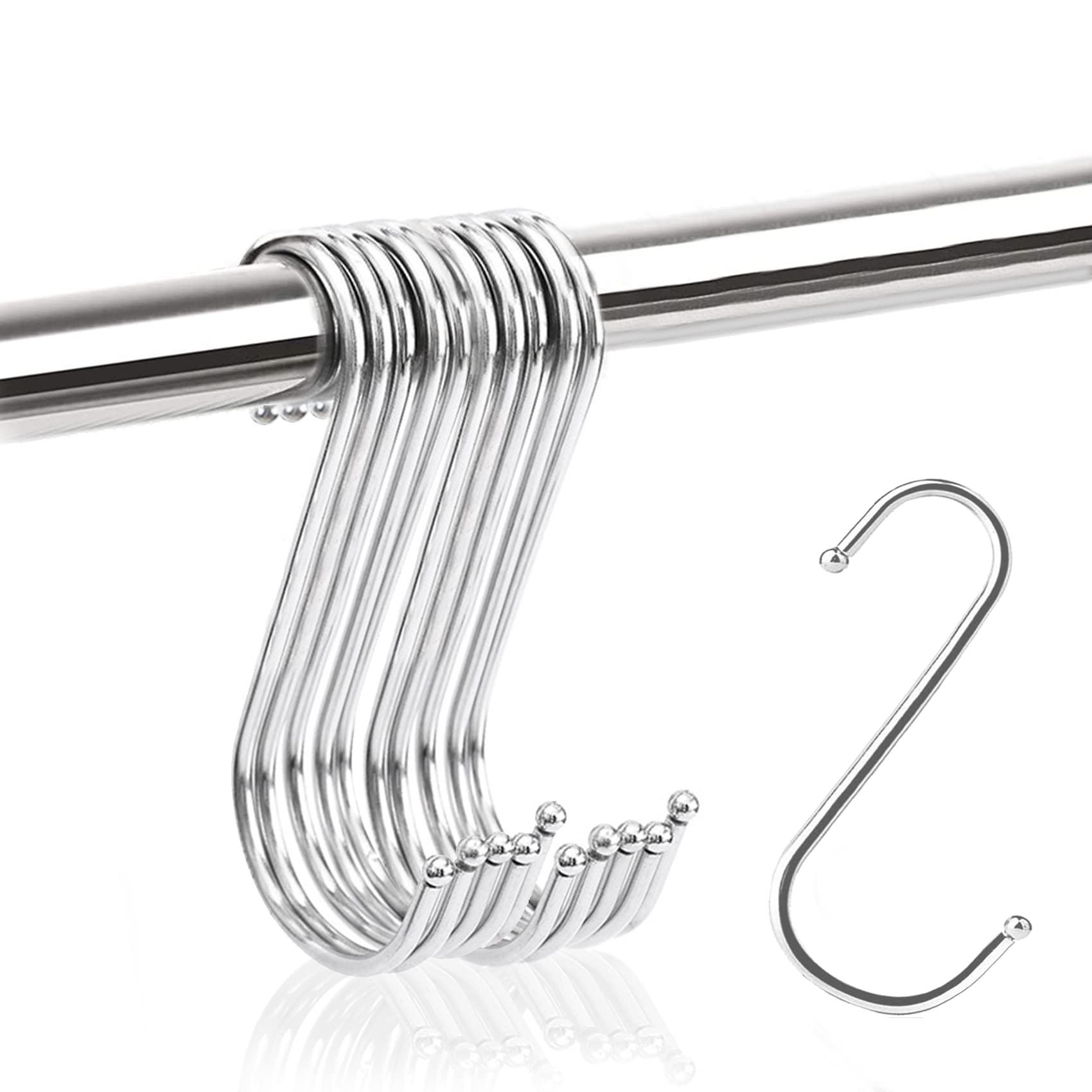 JeoPoom S Hooks for Hanging[10 Pieces], 11.5cm S Shaped Hook, S-Shaped Stainless Steel Hooks,for Kitchen and Bedroom Utensils, Hangers, Clothes and Bags, Etc(Silver)